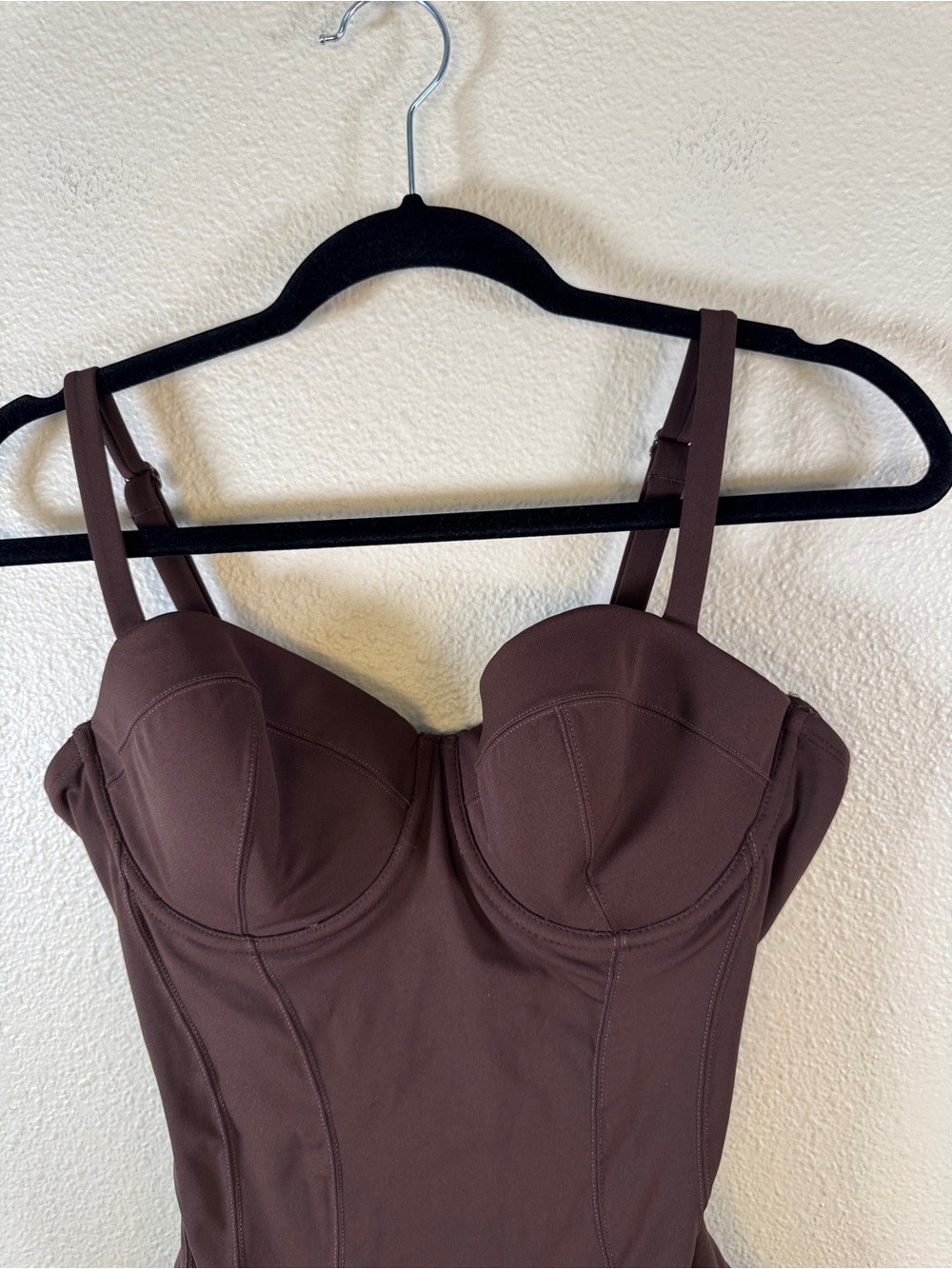 TA3 Brown Bombshell Sculpting Push Up One Piece Swimsuit Womens L Lace Up Back - Picture 7 of 9